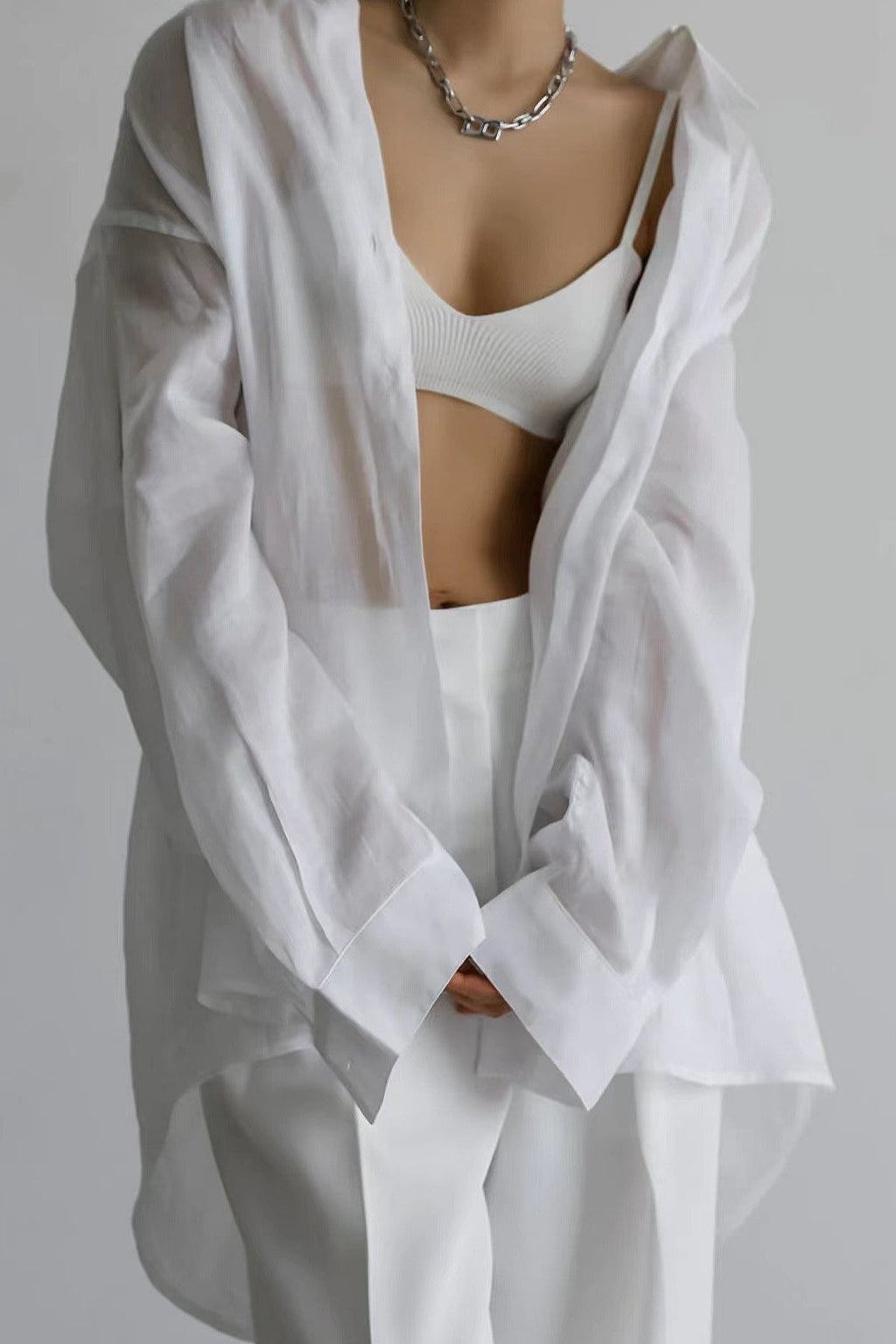 Vintage High-End Collared Loose Fit White Blouse image 2