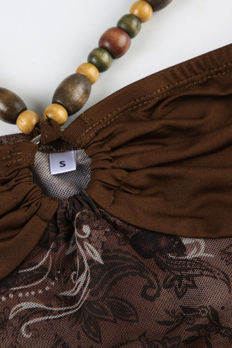 Vintage Bead Asym Hem Mesh Halter Top image 5