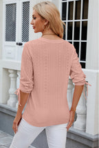 Petra Eyelet Top detail view styled for Avrienne