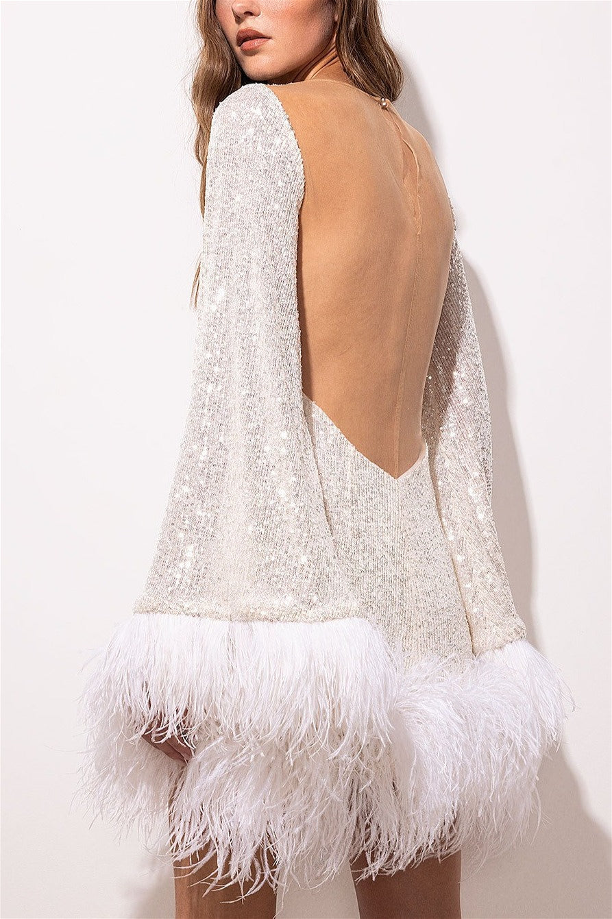 Backless Sequin Feather Mini Dress image 2