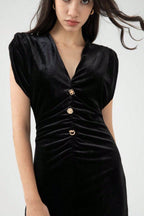 Velvet Ruched V-Neck Bodycon Midi Dress image 4