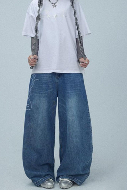 Embroidered High Rise Wide Leg Jean image 3