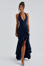 Halter Deep V Ruffled Bodycon Party Dress image 2