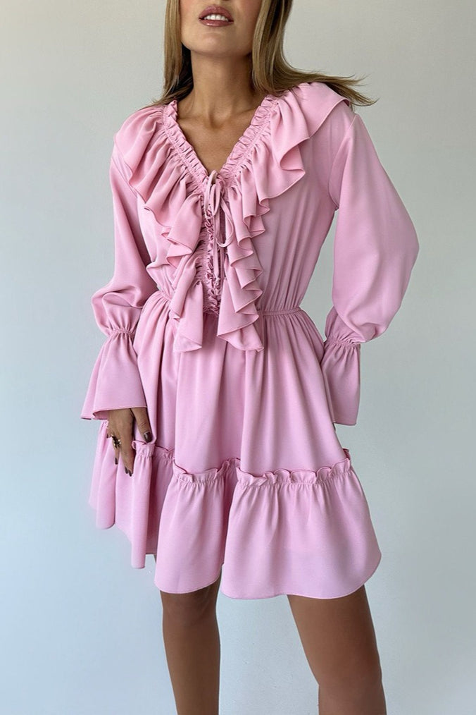 Chiffon V Neck Flared Sleeve Mini Dress image 10
