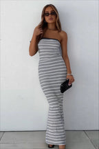 Strapless Waist Cinching Bodycon Stripe Maxi Dress image 2