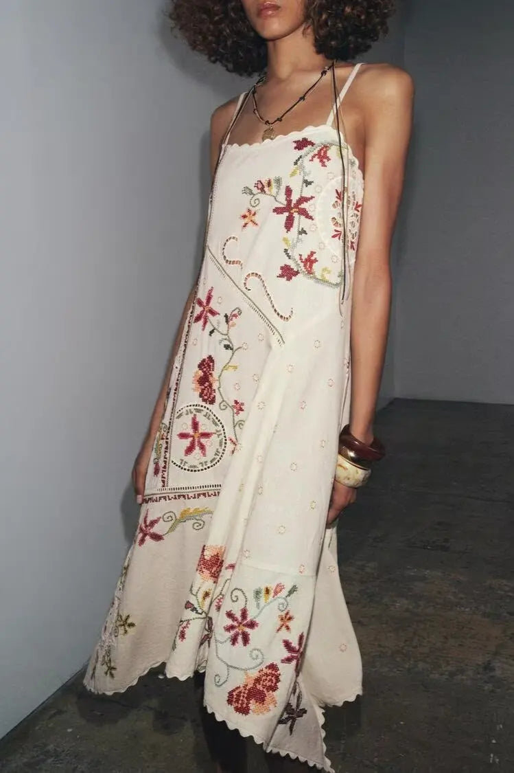 Floral Embroidered Asymmetric Boho Dress image 6