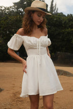 Off Shoulder Puff Sleeve Tie Mini Dress image 5