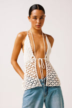 Elegant Ribbed Knit Halter Neck Sleeveless Slim Fit Halter Top image 3