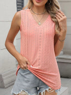 Daphne Eyelet Tank detail view styled for Avrienne