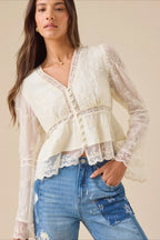 Lace Casual Hollow Out Long Sleeve Blouse image 2