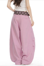 Splice Polka Dot Fold Waist Pants image 3