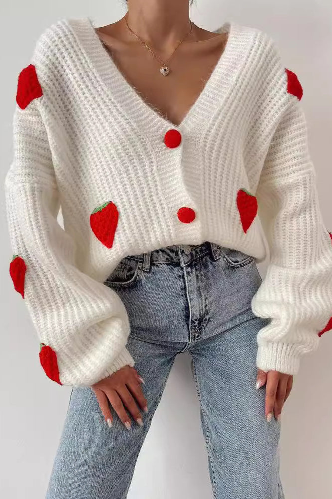 Strawberry Appliqué Chunky Knit Sweater image 1
