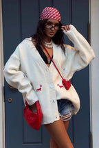 V-Neck Embroidered Cardigan Sweater image 1