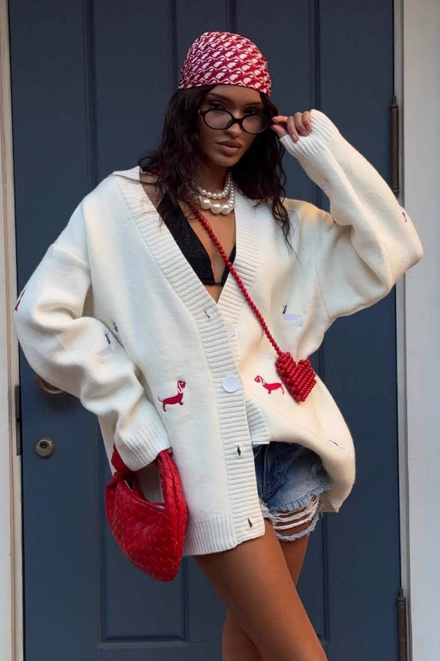 V-Neck Embroidered Cardigan Sweater image 1