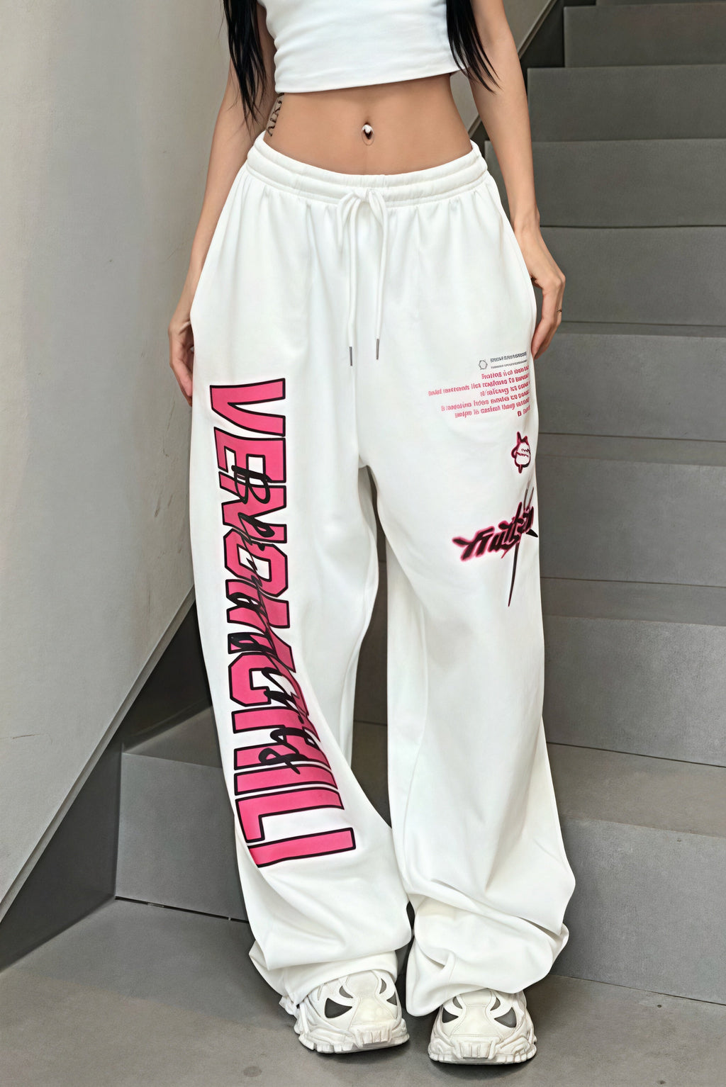 Hip Hop Print Draped Wide Leg Pants image 1