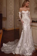 Bohemian Lace Mermaid Train Wedding Dress image 1