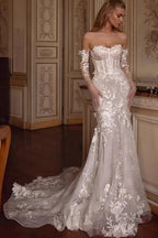 Bohemian Lace Mermaid Train Wedding Dress image 1