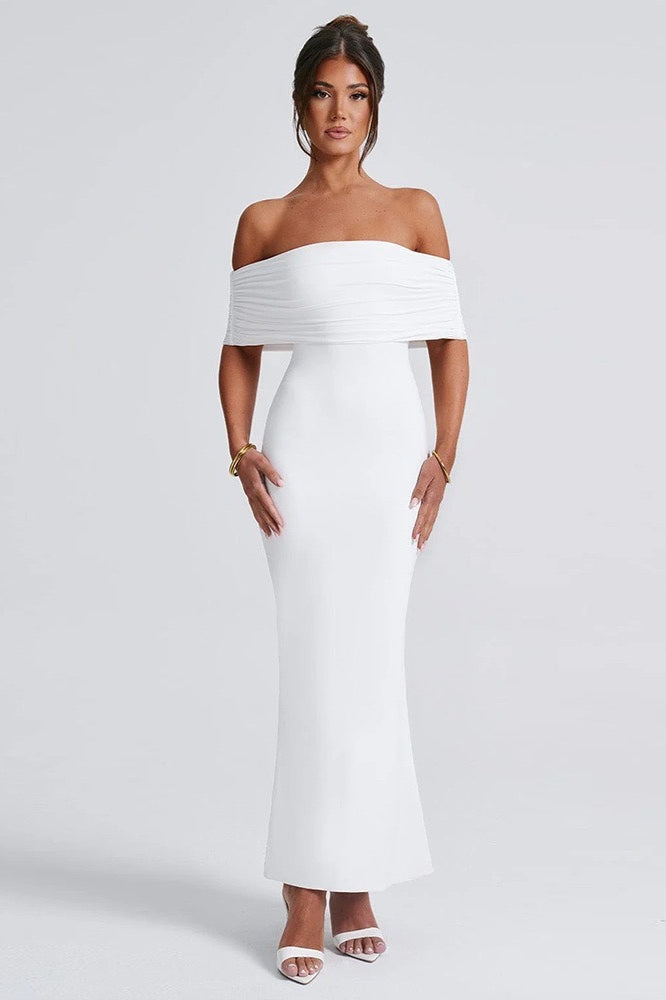 Solid Off Shoulder Ruched Formal Dress image 9