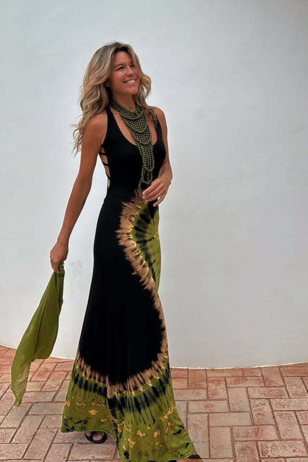 Floral Print Backless Tie Slim Fit Maxi Dress image 2