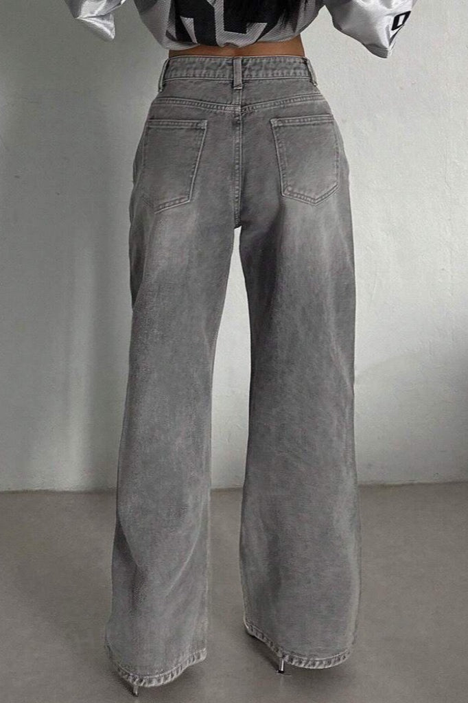 Concrete Grey Straight Leg High Waist Jeans image 5