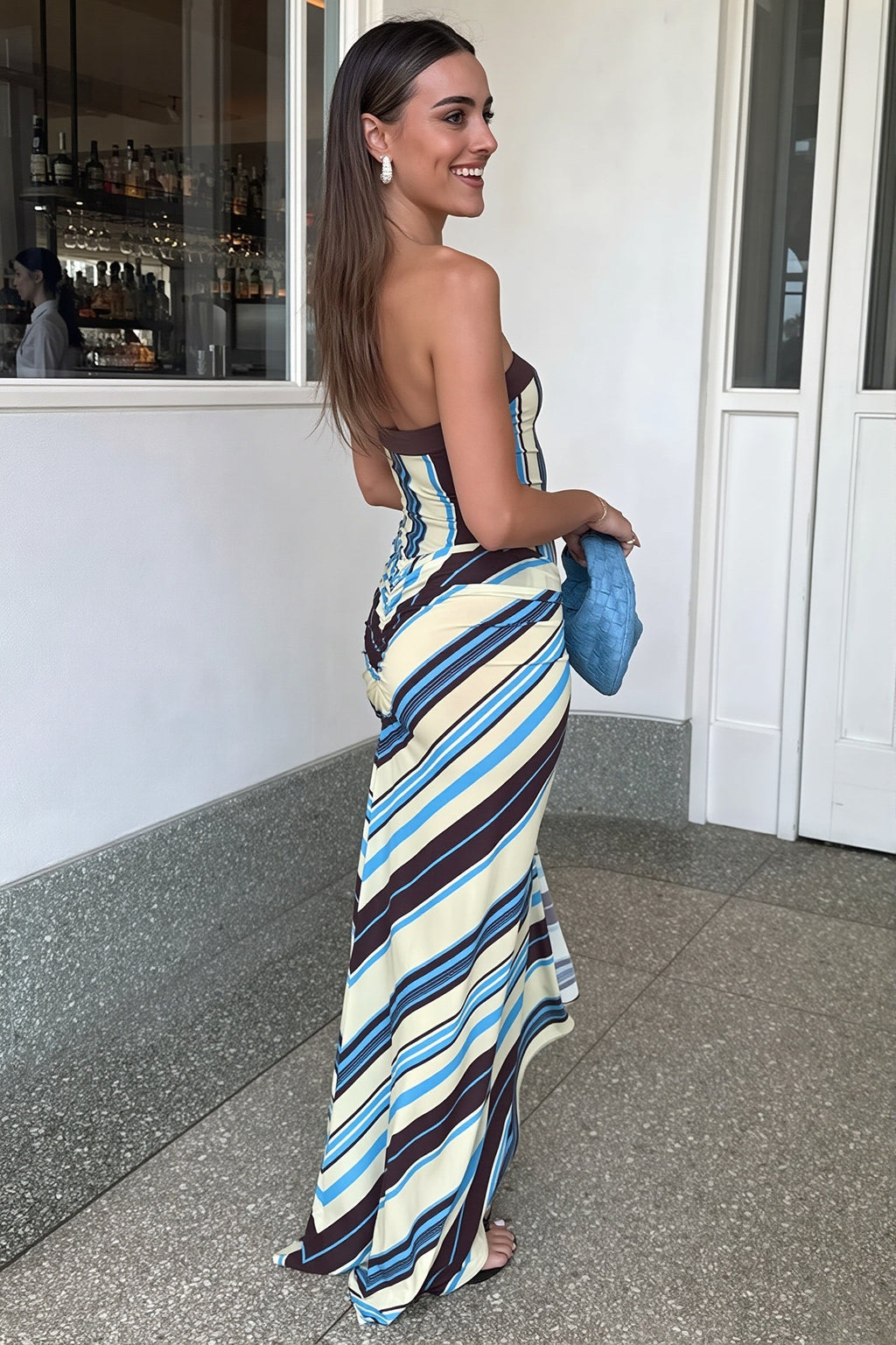 Casual Striped Tube Slim Maxi Dress image 4