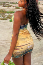 Printed Knit Deep V Halter Mini Dress image 3