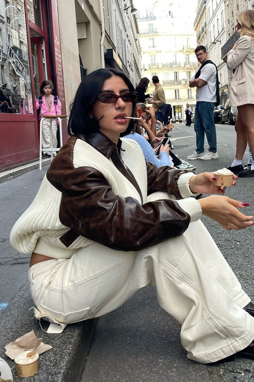 Long Sleeve Knit and Leather Jacket image 3