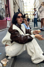 Long Sleeve Knit and Leather Jacket image 3