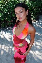 Halter Neck Printed Crop Top Bodycon Maxi Dress image 1