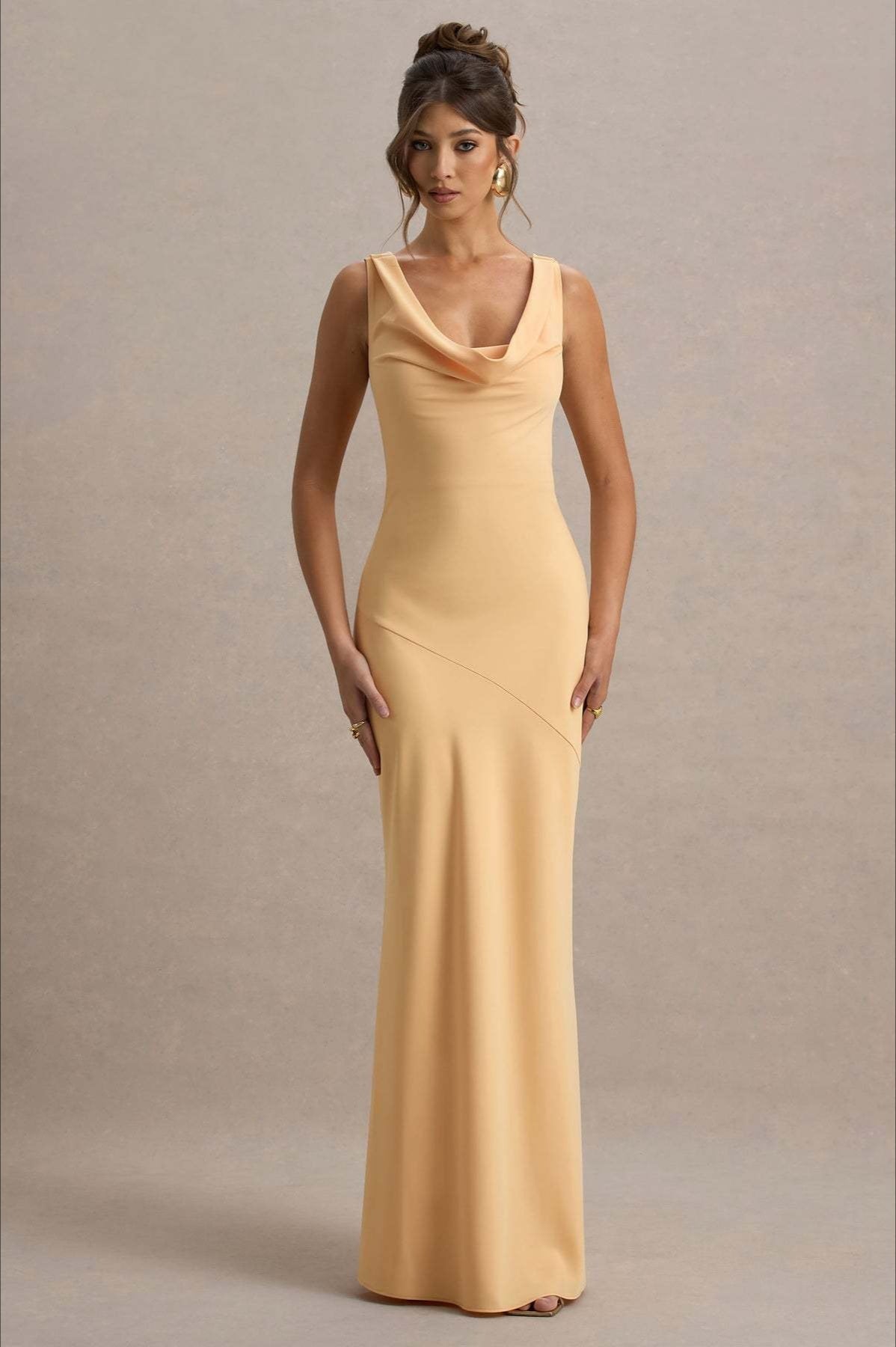 Satin Cowl Neck Fishtail Party Dress image 21