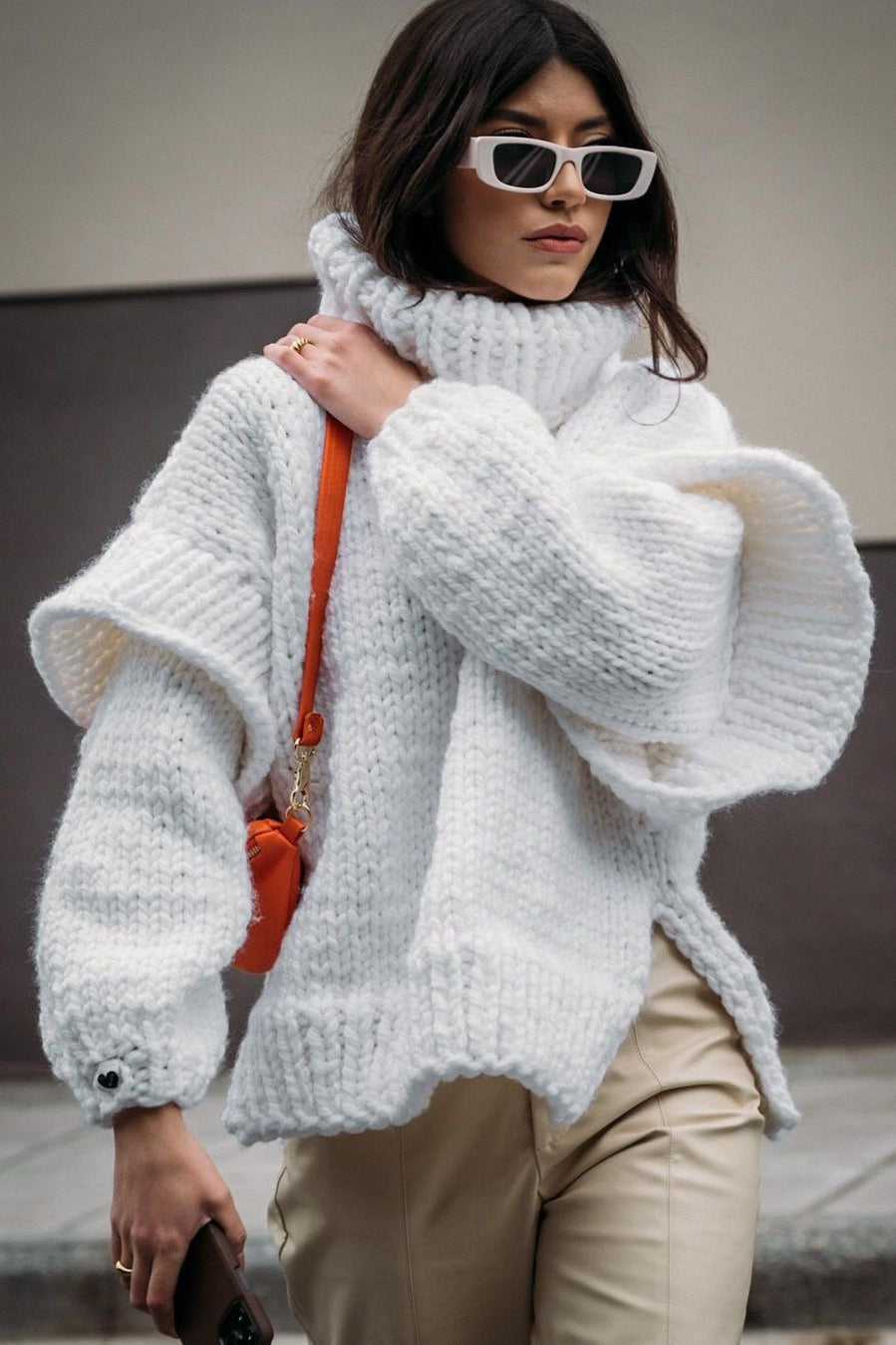 Solid Patchwork Chunky Fluffy Turtleneck Sweater image 11