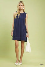 Brielle Linen Dress detail view styled for Avrienne