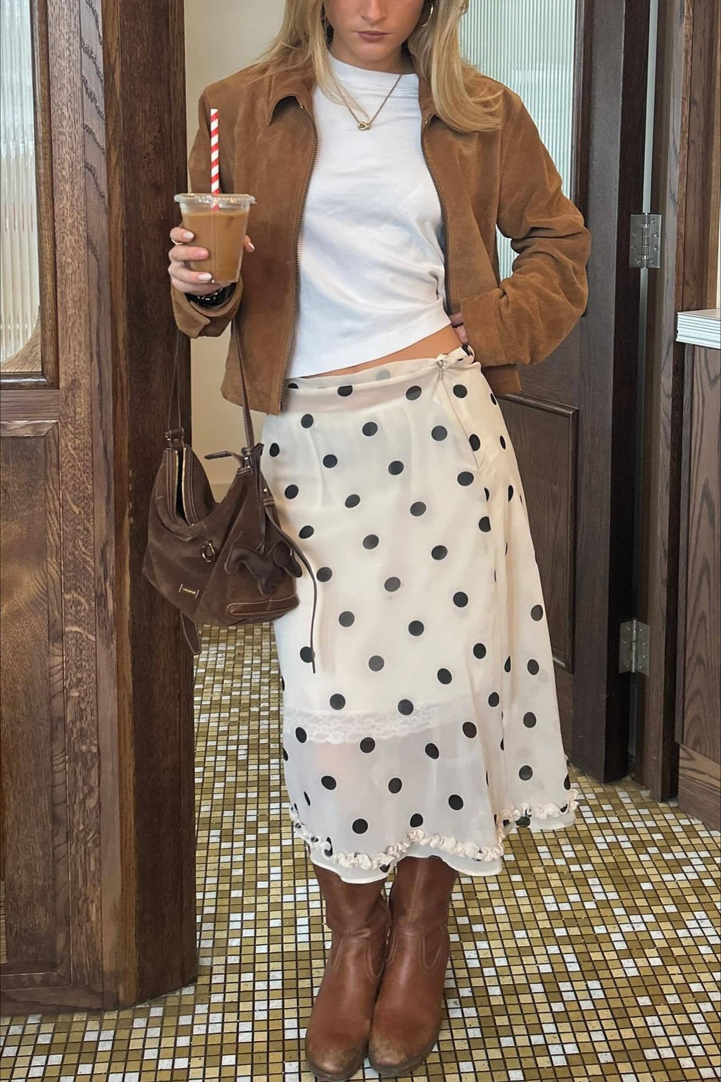 Polka Dot Satin High-Waisted A-Line Skirt image 4