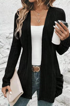 Estelle Pocket Cardigan detail view styled for Avrienne