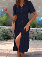 Sienna Eyelet Midi Dress detail view styled for Avrienne