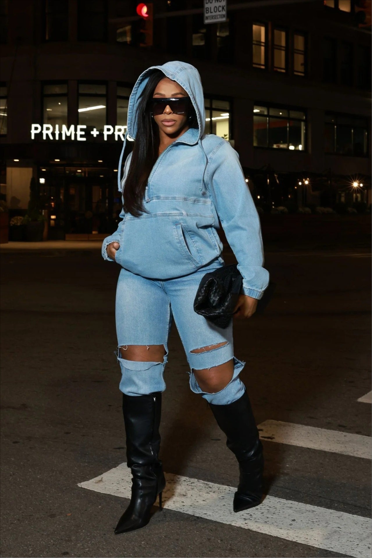 Street Style Washed Denim Hoodie image 2