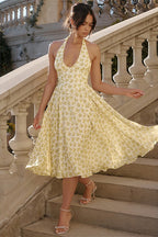Sexy Backless Halter Floral Midi Dress image 2