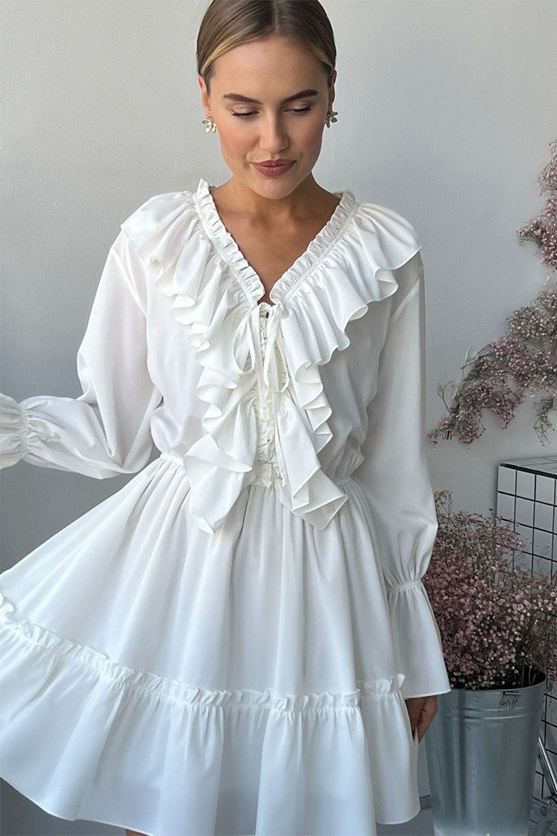 Chiffon V Neck Flared Sleeve Mini Dress image 4