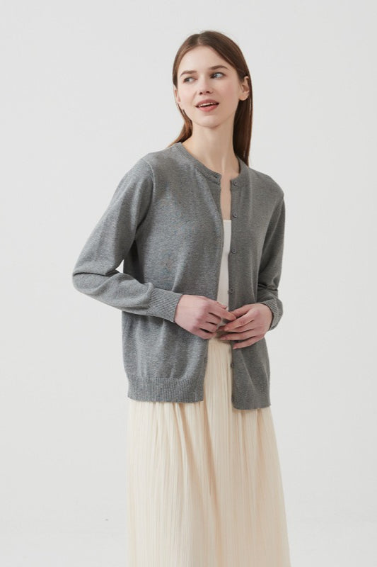Cotton Crew-Neck Lightweight Knit Outerwear Cardigan image 1