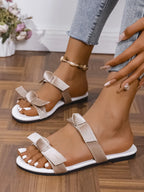 Dahlia Flat Sandals detail view styled for Avrienne