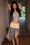 Irregular Hem Striped Halter Skirt Set image 1