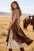 Vintage Suede Lace Panel Midi Skirt image 4