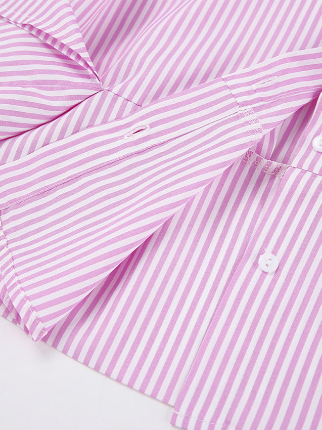 Striped Tie Waist Long Sleeve Blouse image 8