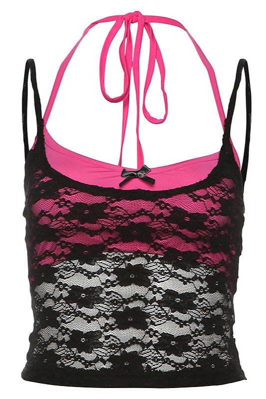 Contrast Lace Solid Sexy Cami Top image 4