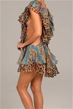 Backless Irregular Ruffle Print Mini Dress image 6