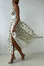 Floral Cami Tie High Waist Slit Midi Dress image 6