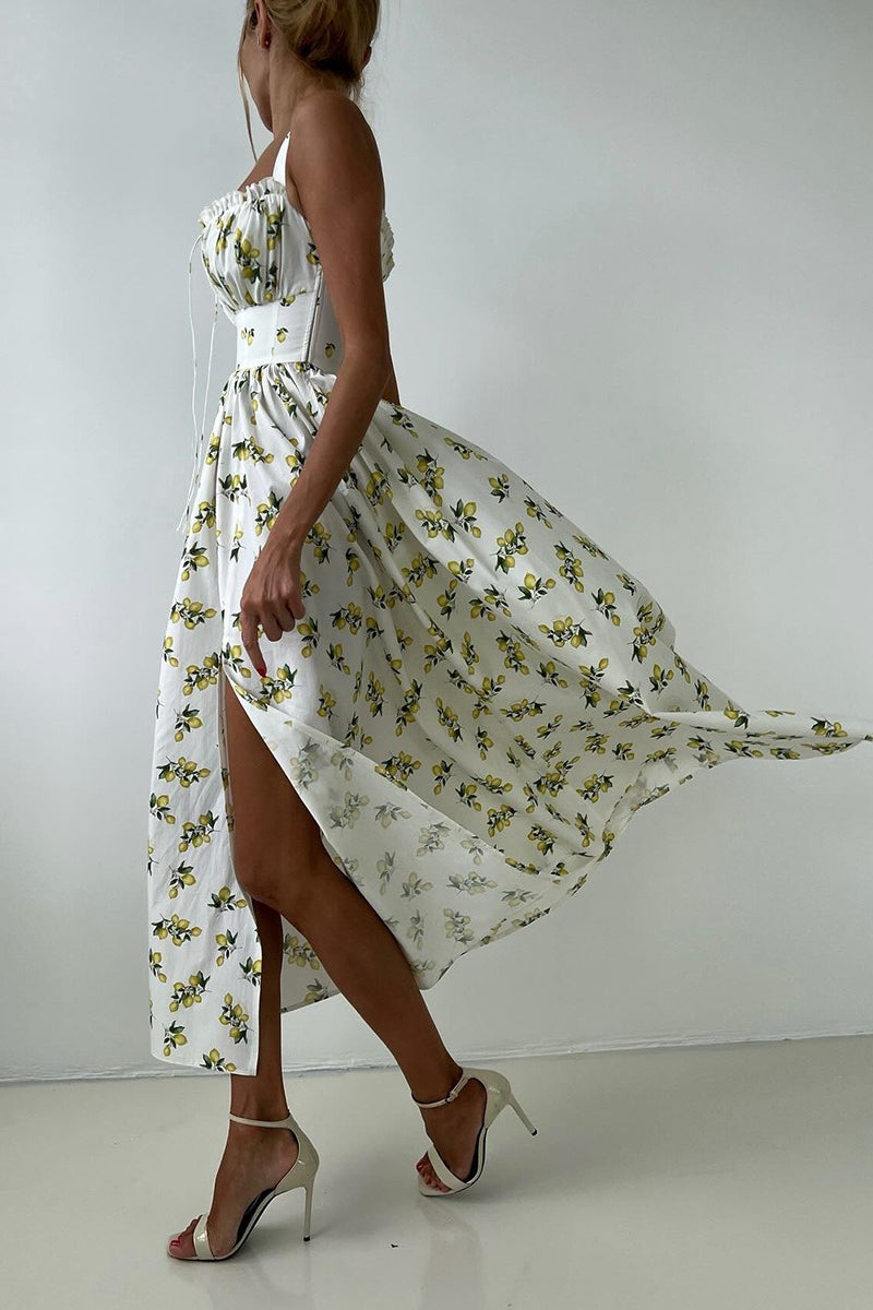 Floral Cami Tie High Waist Slit Midi Dress image 6