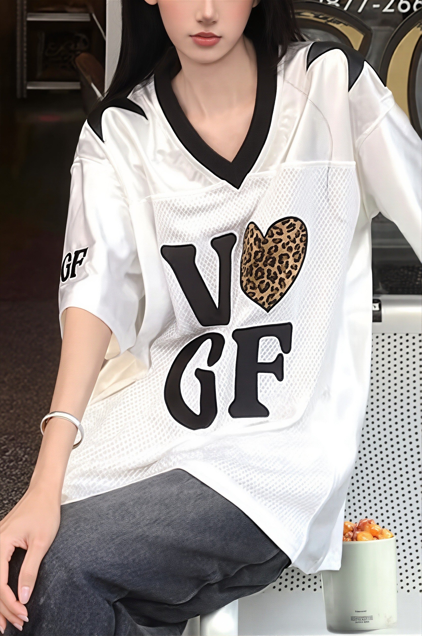 Leopard Print Patchwork Retro Jersey T‑shirt image 3