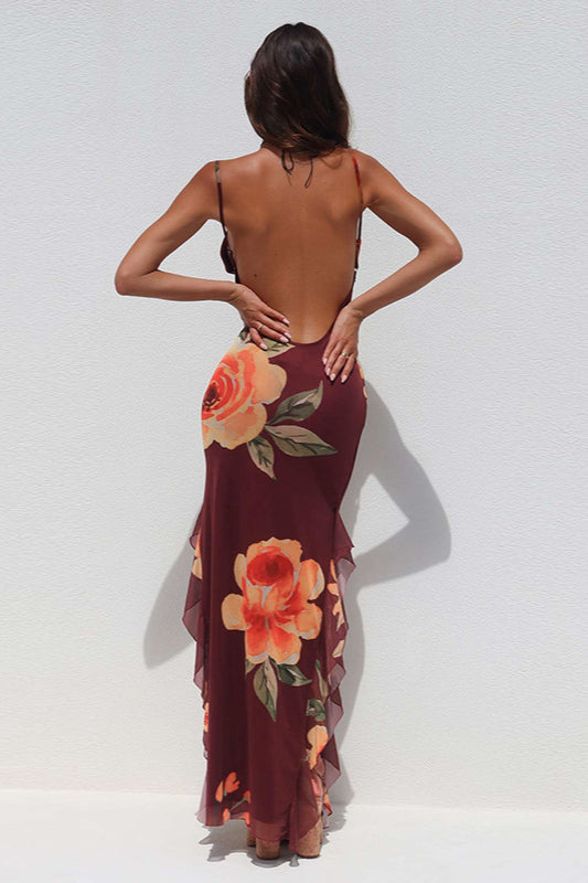 Floral Mesh Tie Split Bodycon Cami Party Dress image 6