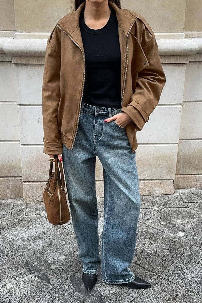 Vintage Khaki Suede Collar Jacket image 3